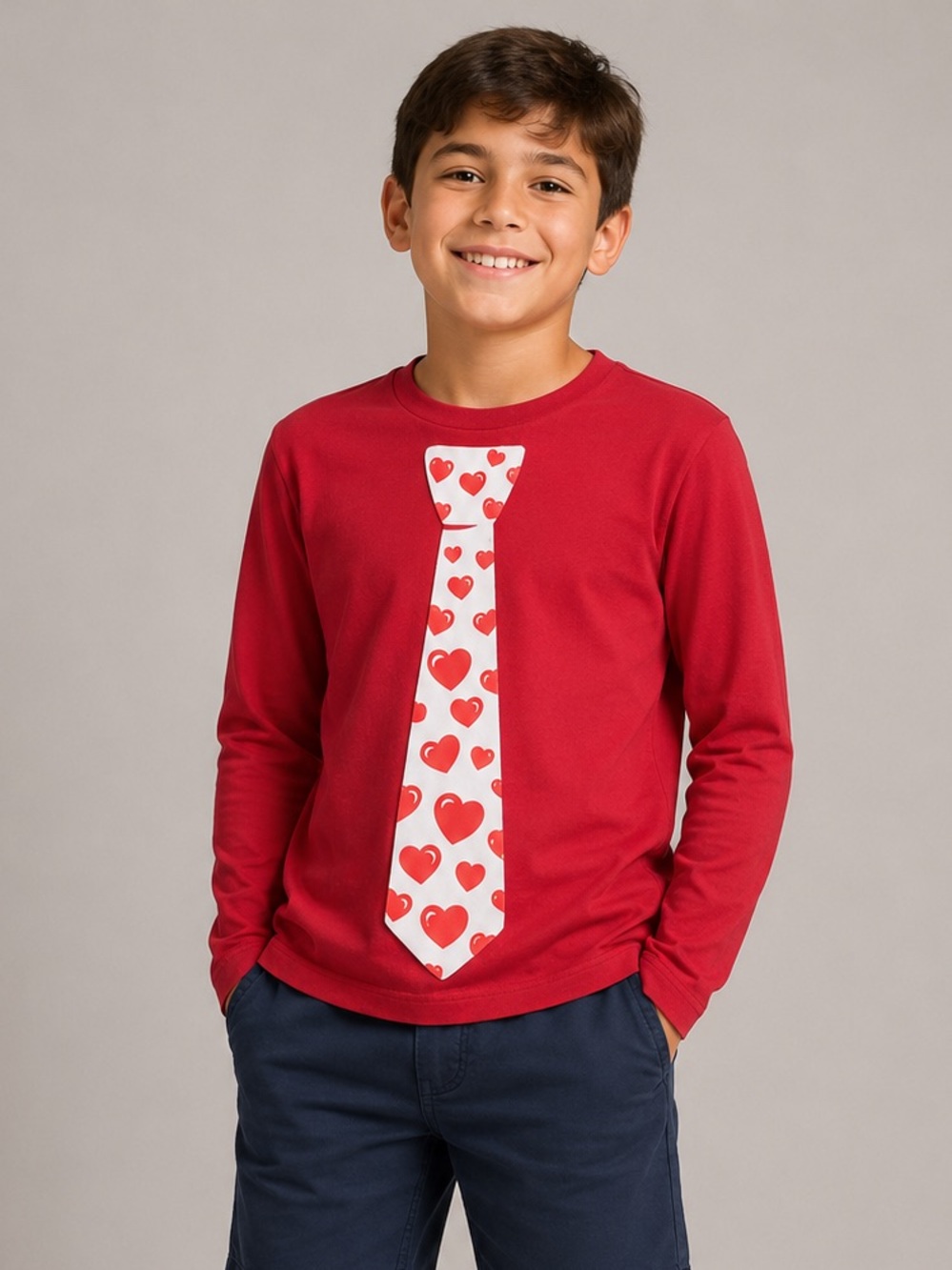 LIVE AND TELL  L.A.T. Apparel Red Long Sleeve Tee with Heart Tie Graphic